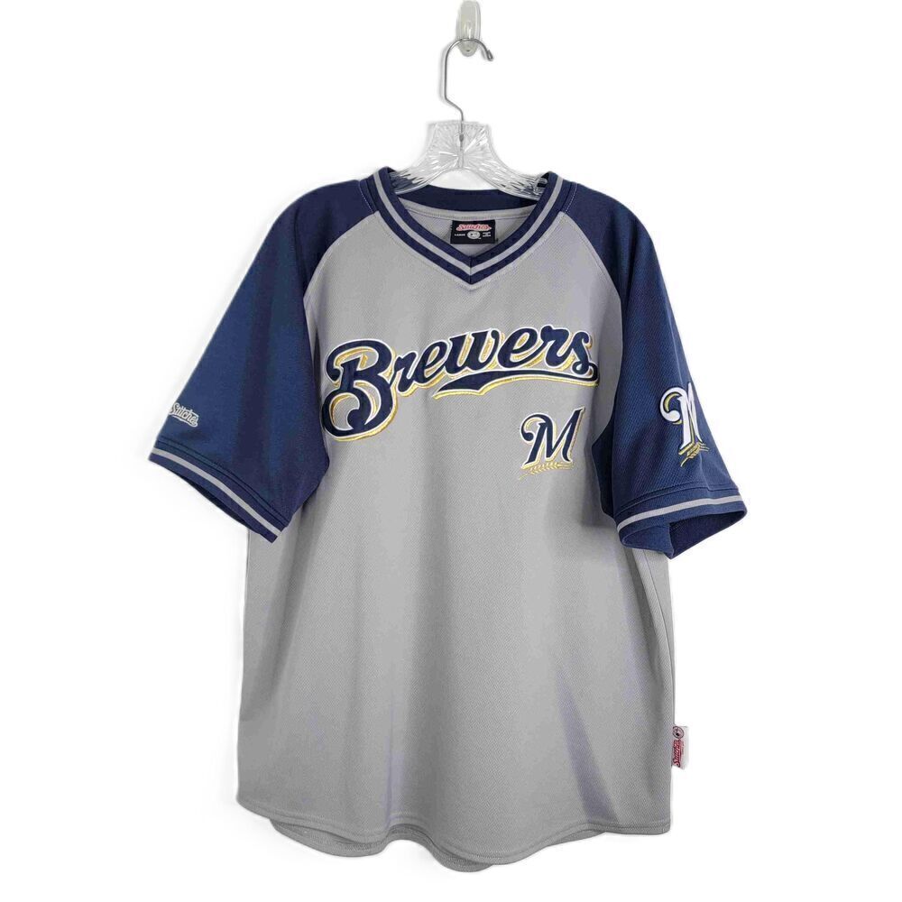 Stitches Milwaukee Brewers Gray Embroidered Jersey Team Logo Short Sleeves Large